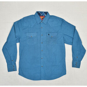 Roco Rodeo Clothing Co Men Cotton Blend Blue Size M Pearl Snap Shirt Geometric